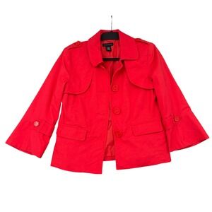 Rafaella Womens Red Button Up Jacket 3/4 Sleeve Cropped Style Stretch Medium